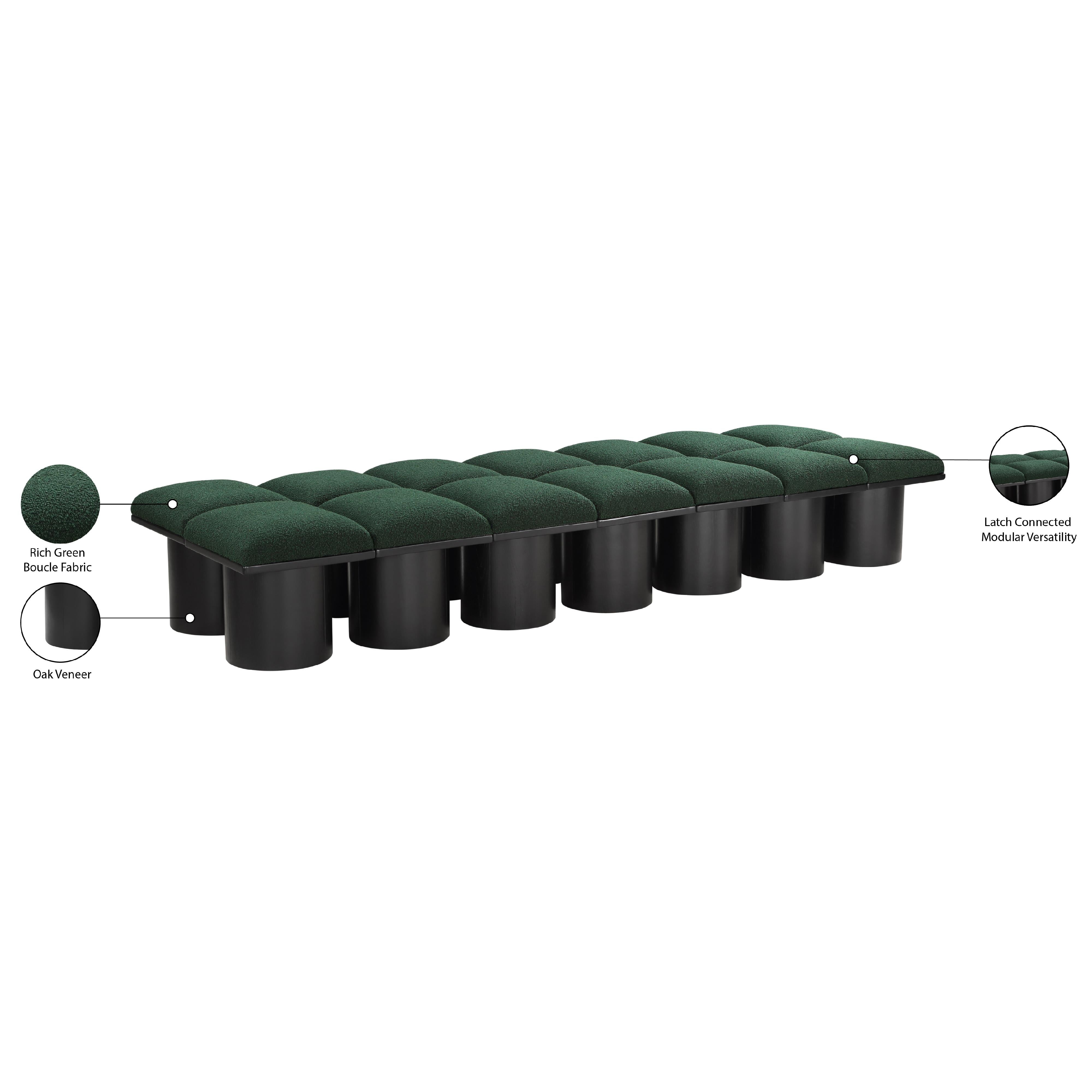 Meridian Pavilion Green Boucle Fabric Bench