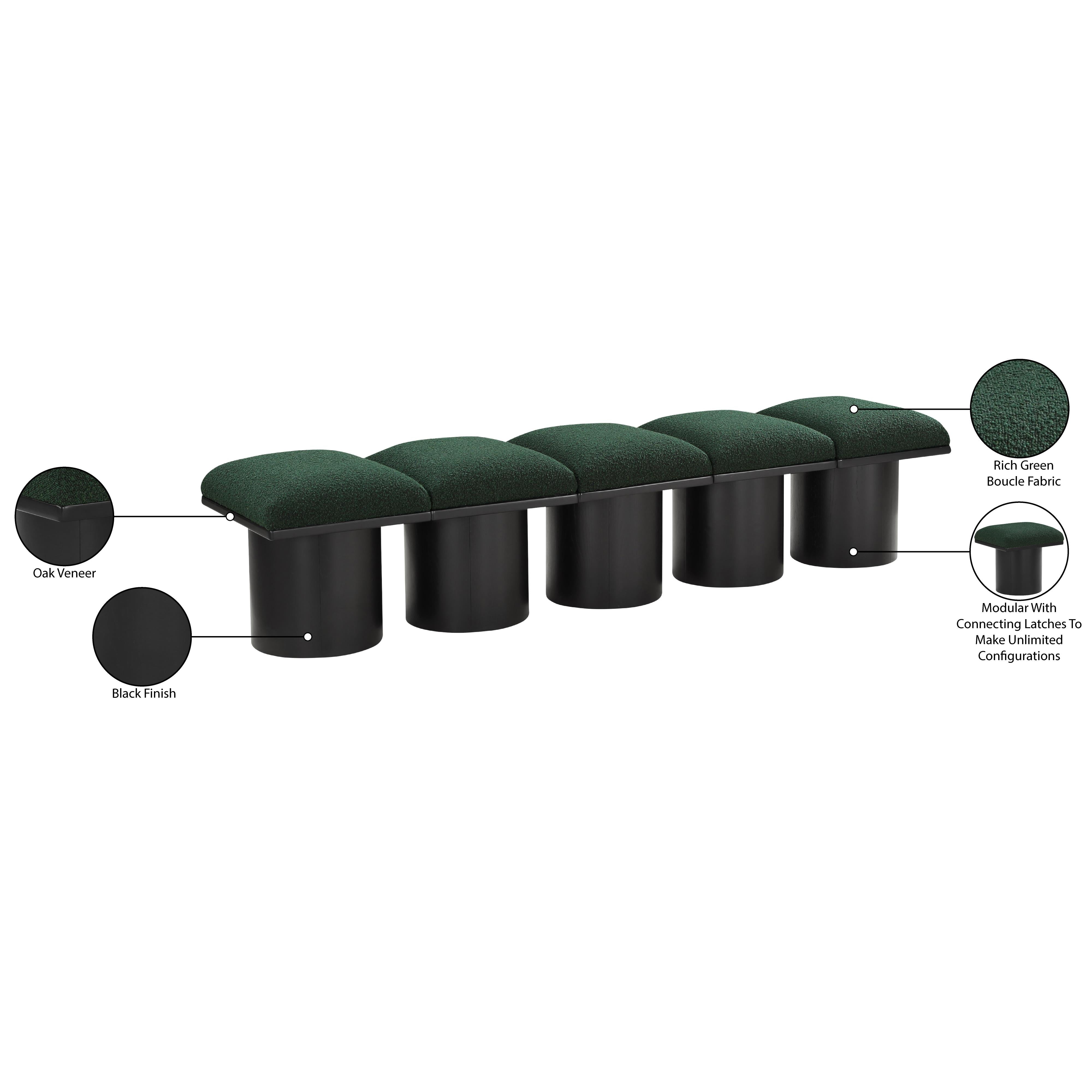 Meridian Pavilion Green Boucle Fabric Bench