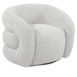 Meridian Roxbury Cream Boucle Fabric Swivel Accent Chair