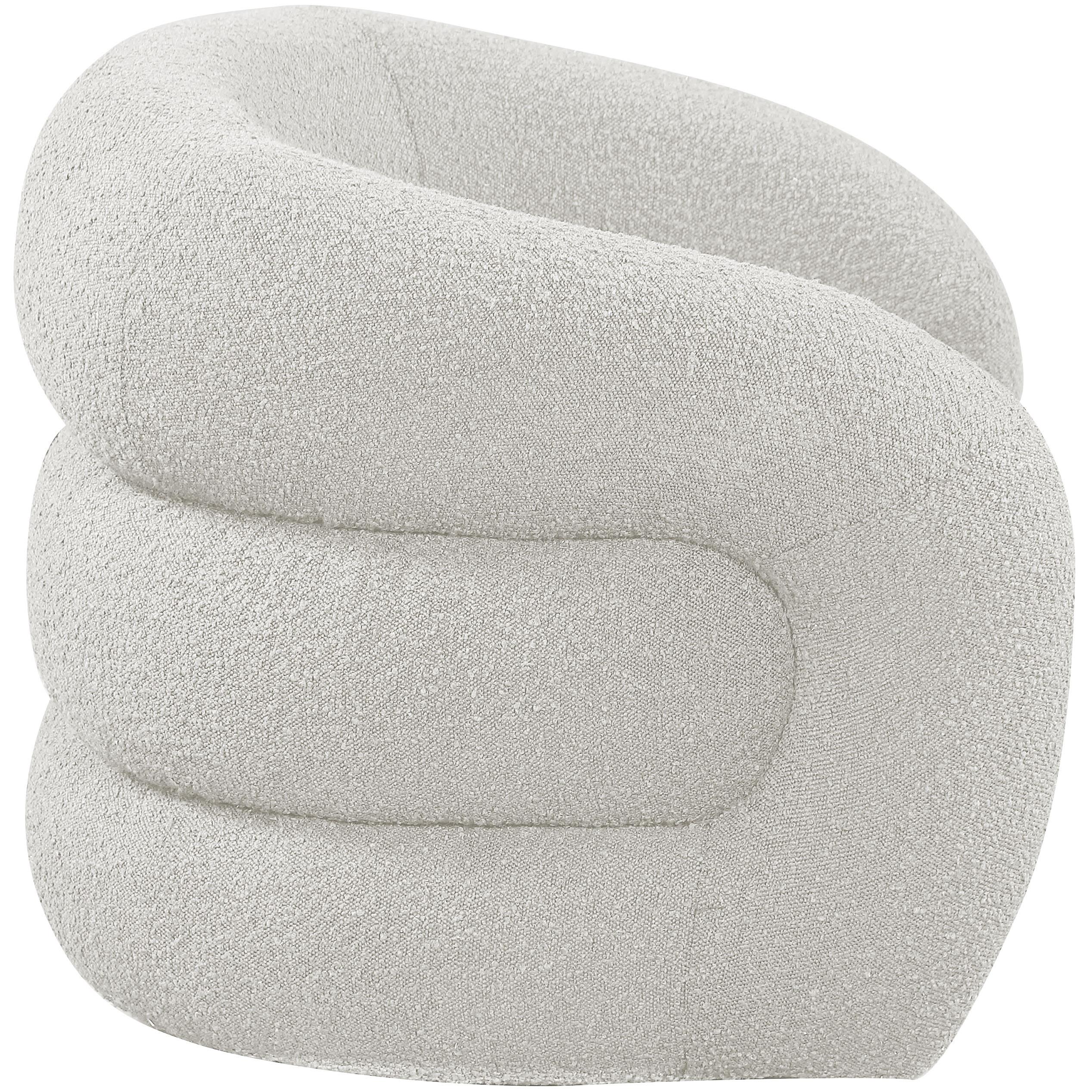 Meridian Roxbury Cream Boucle Fabric Swivel Accent Chair
