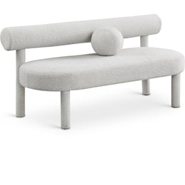 Meridian Parlor Cream Boucle Fabric Bench
