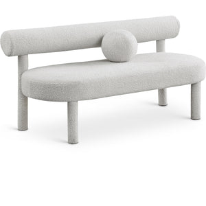 Meridian Parlor Cream Boucle Fabric Bench
