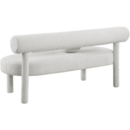 Meridian Parlor Cream Boucle Fabric Bench