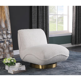 Meridian Geneva Cream Boucle Fabric Swivel Accent Chair
