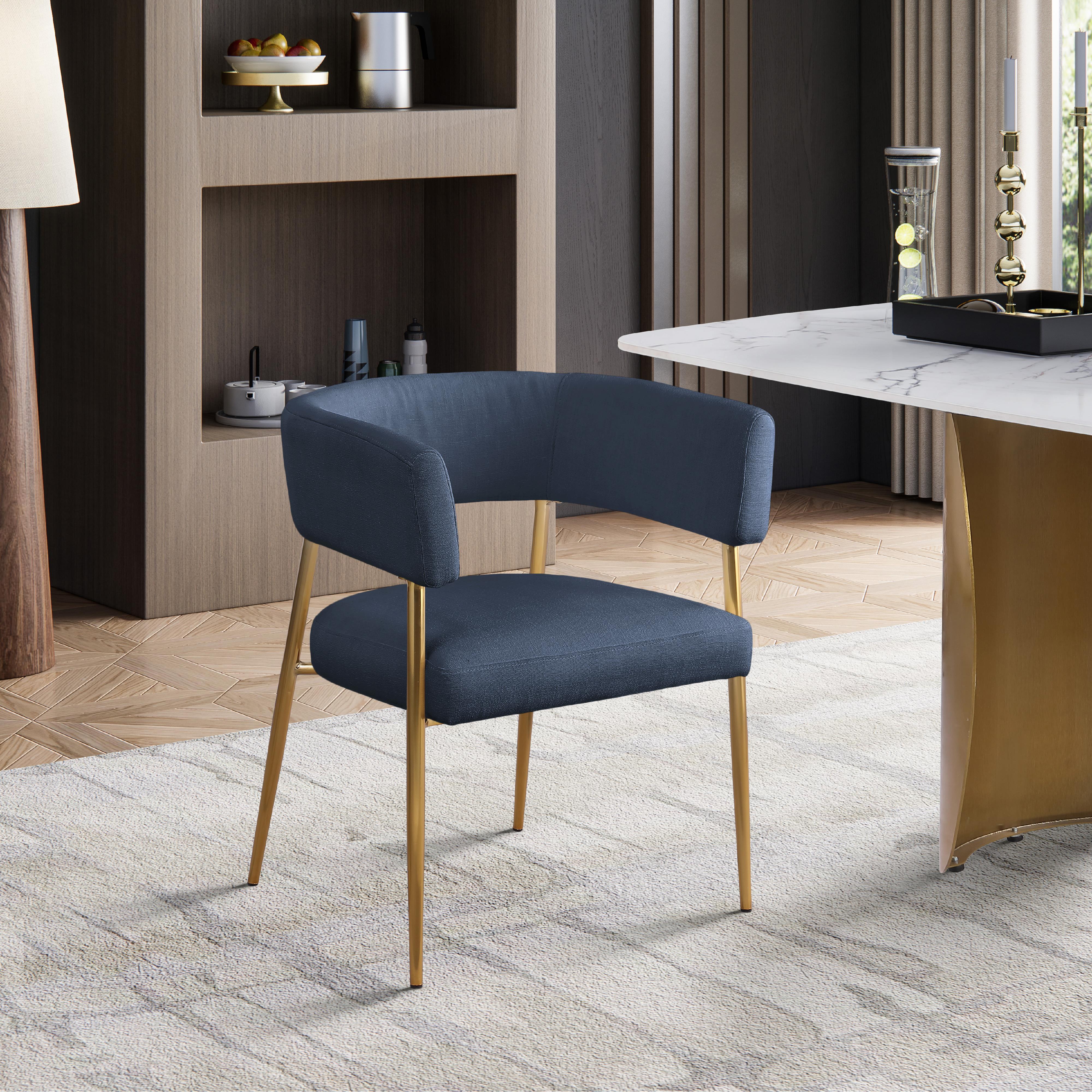 Meridian Creston Deep Navy Durable Linen Textured Fabric Dining Chair