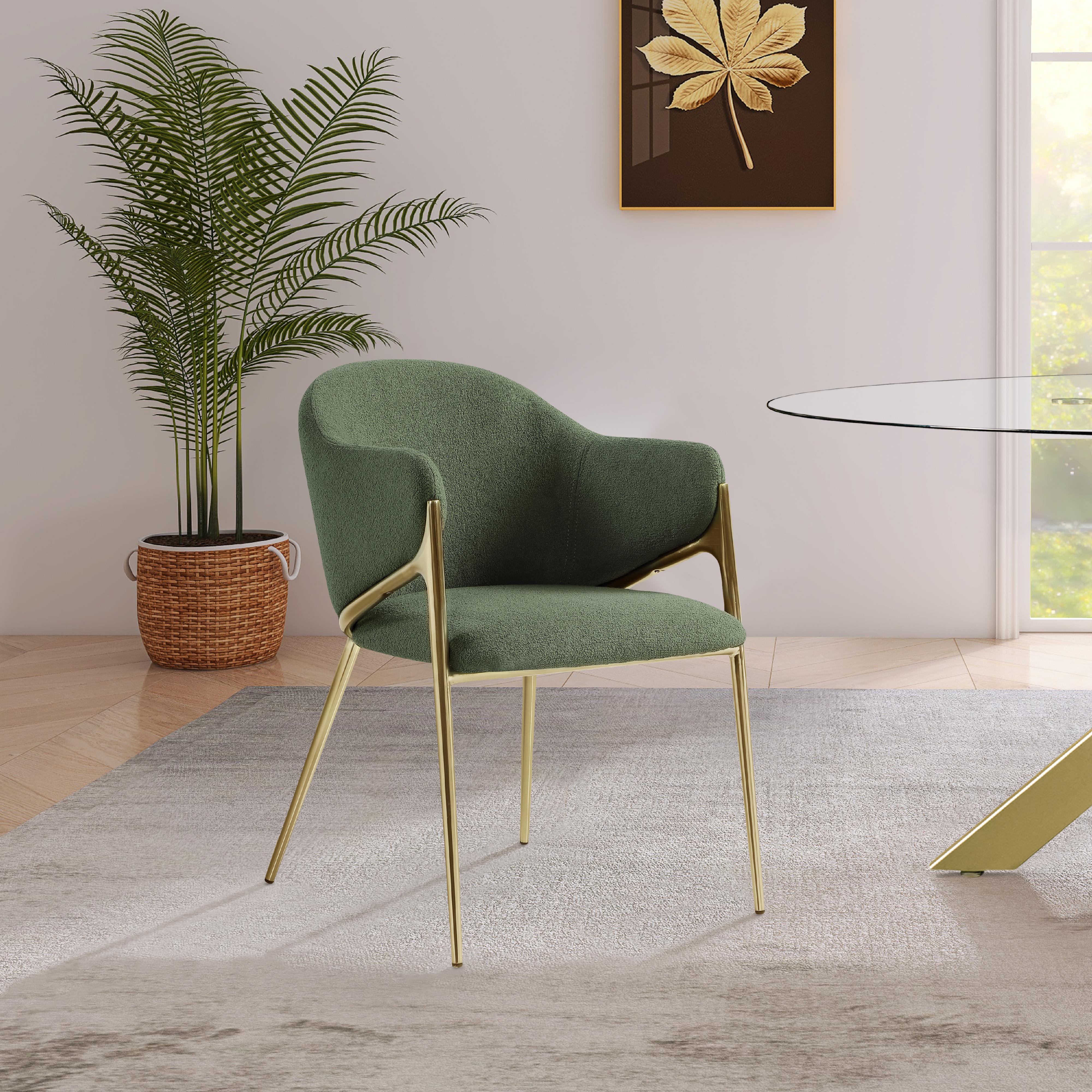 Meridian Nial Green Boucle Fabric Dining Chair