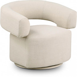 Meridian Niya Beige Linen Textured Fabric Swivel Accent Chair