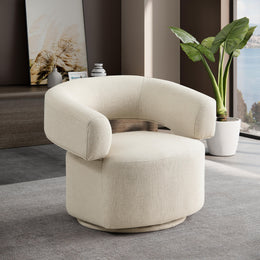 Meridian Niya Beige Linen Textured Fabric Swivel Accent Chair