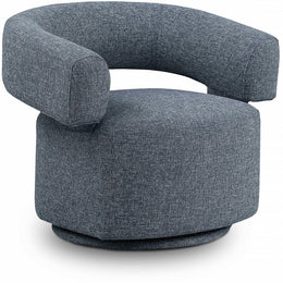 Meridian Niya Blue Linen Textured Fabric Swivel Accent Chair