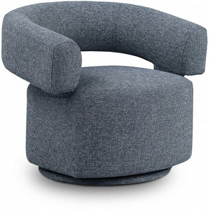 Meridian Niya Blue Linen Textured Fabric Swivel Accent Chair