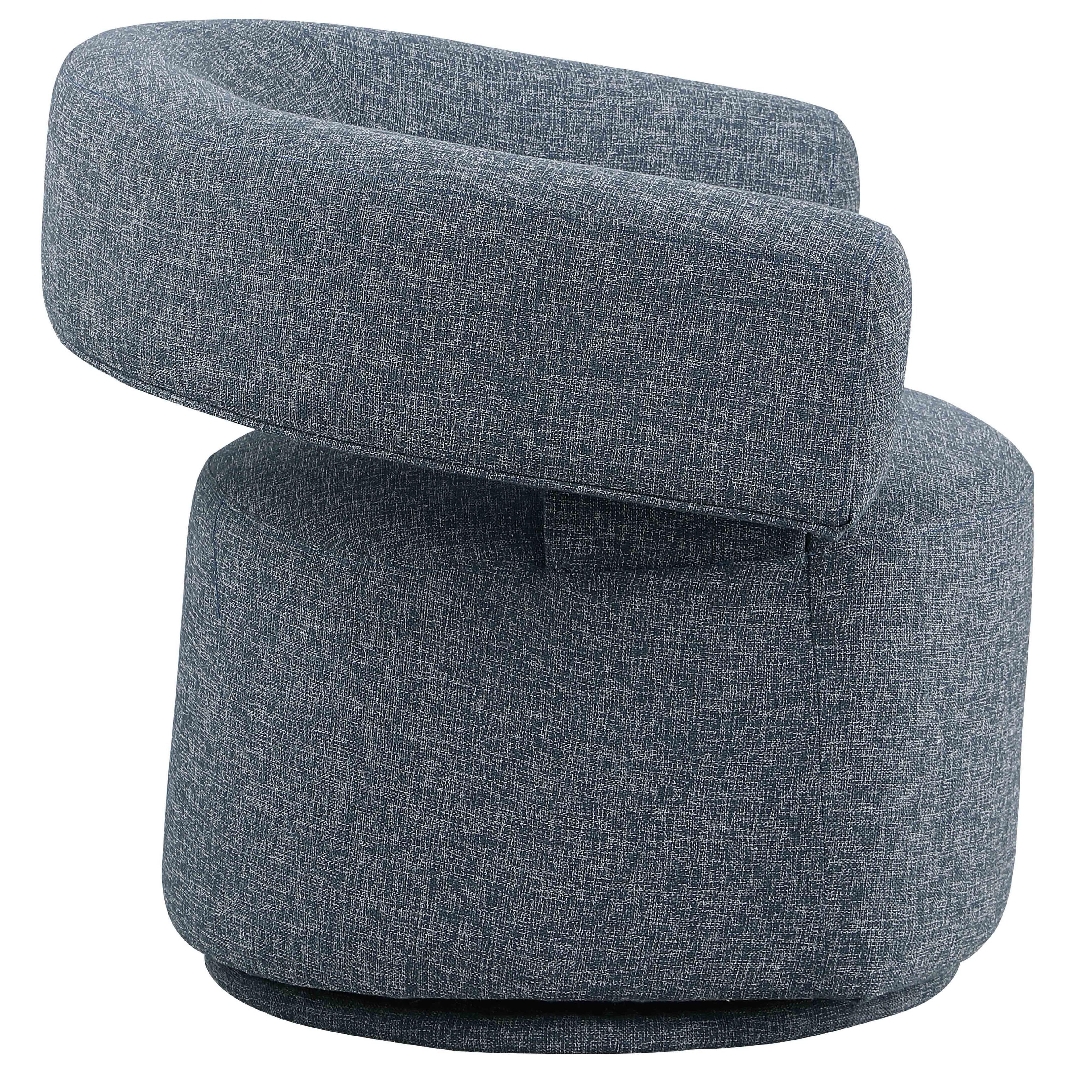 Meridian Niya Blue Linen Textured Fabric Swivel Accent Chair