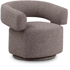 Meridian Niya Brown Linen Textured Fabric Swivel Accent Chair