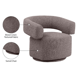 Meridian Niya Brown Linen Textured Fabric Swivel Accent Chair