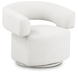 Meridian Niya Cream Linen Textured Fabric Swivel Accent Chair