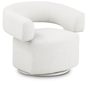 Meridian Niya Cream Linen Textured Fabric Swivel Accent Chair