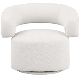 Meridian Niya Cream Linen Textured Fabric Swivel Accent Chair