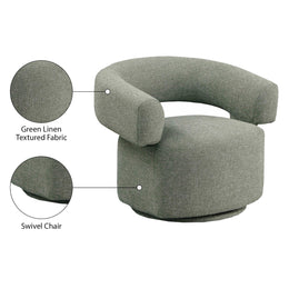 Meridian Niya Green Linen Textured Fabric Swivel Accent Chair