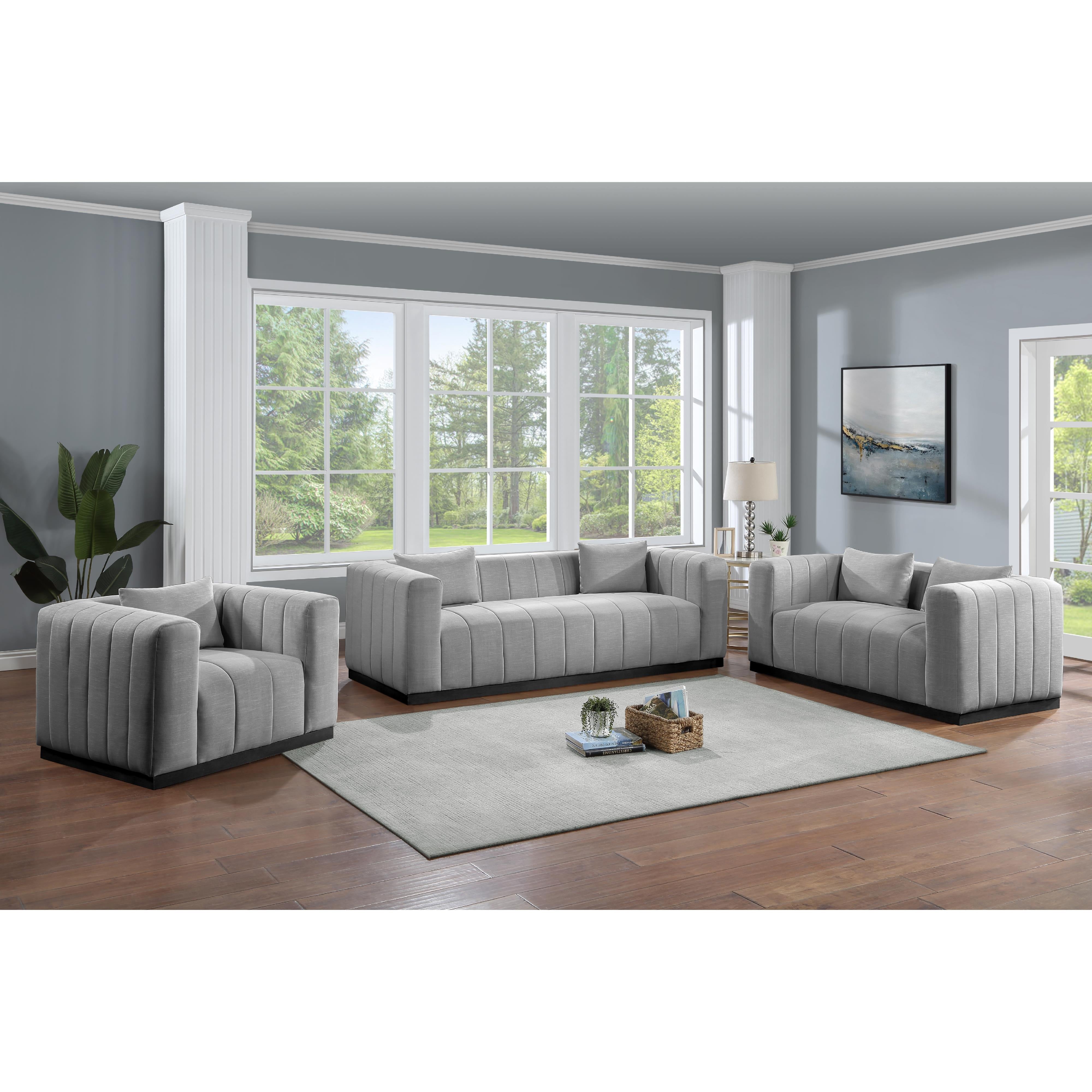 Meridian Lucia Grey Linen Textured Fabric Chair