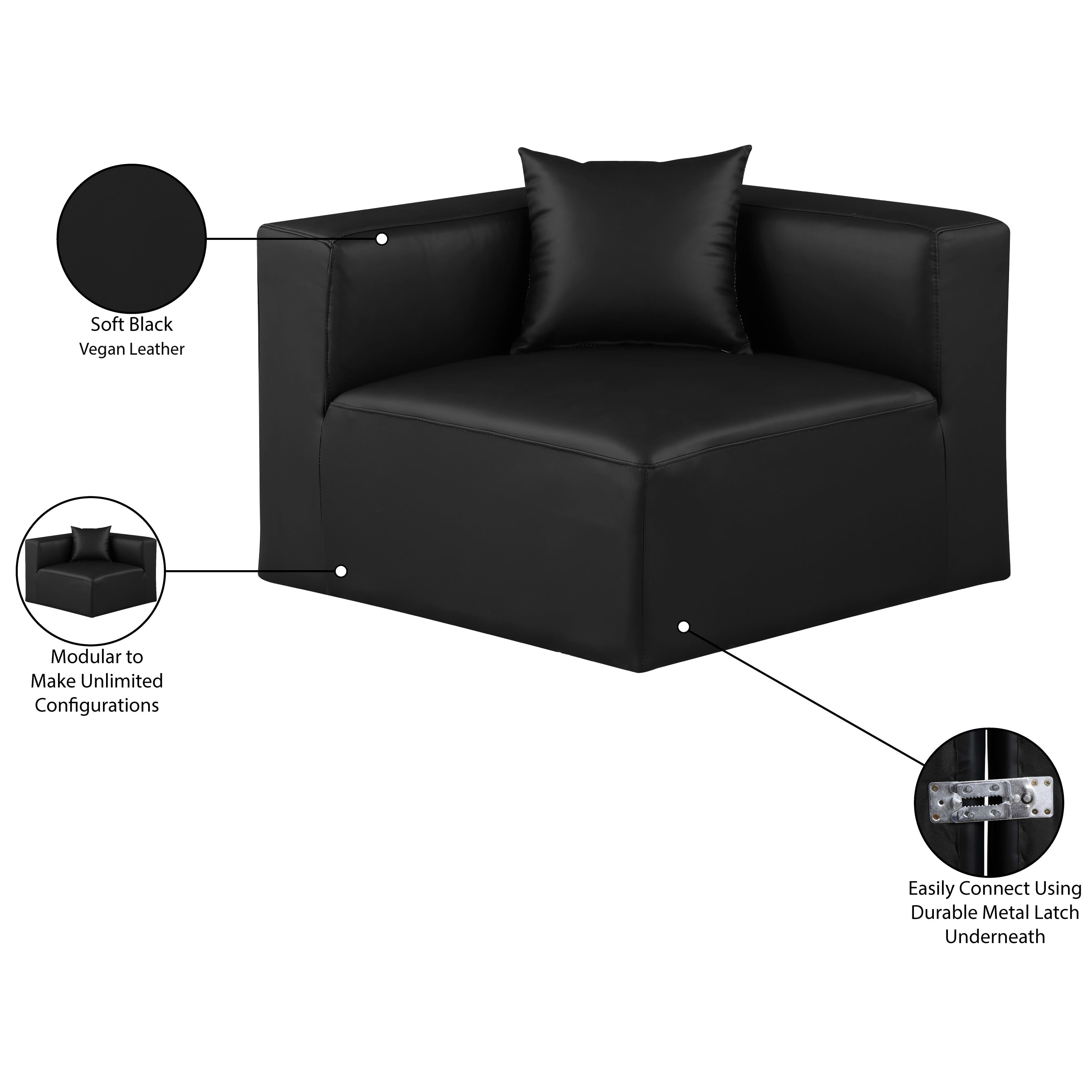 Meridian Cube Black Vegan Leather Corner Chair