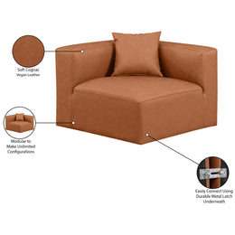 Meridian Cube Cognac Vegan Leather Corner Chair