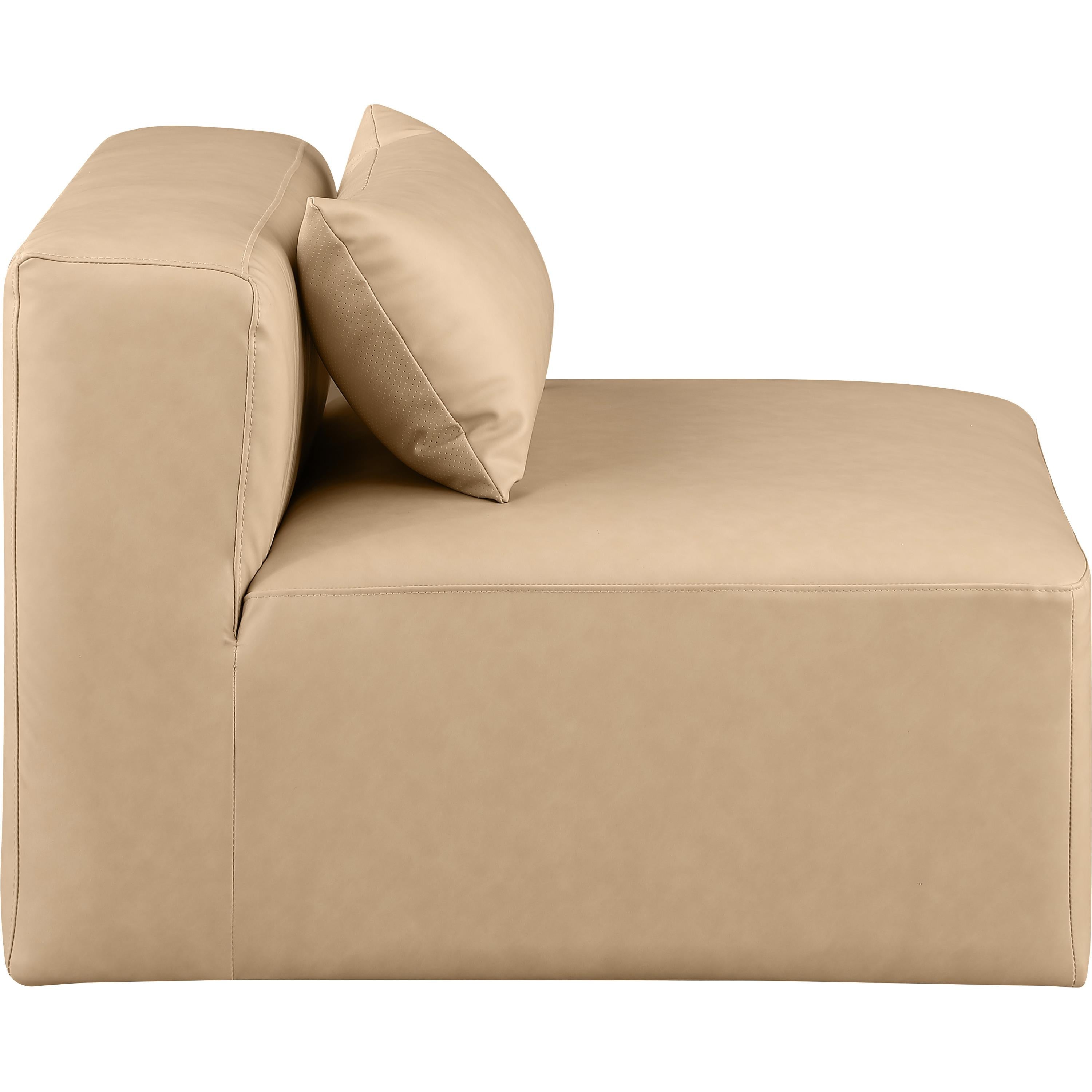 Meridian Cube Tan Vegan Leather Armless Chair