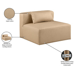 Meridian Cube Tan Vegan Leather Armless Chair