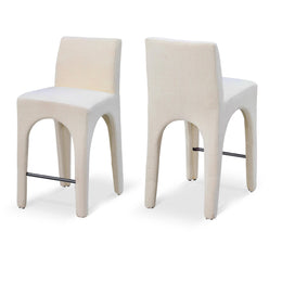 Meridian Gramercy Beige Linen Textured Fabric Stool