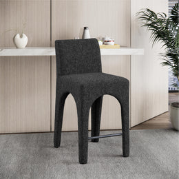 Meridian Gramercy Black Linen Textured Fabric Stool