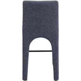 Meridian Gramercy Blue Linen Textured Fabric Stool
