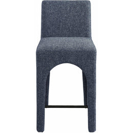 Meridian Gramercy Blue Linen Textured Fabric Stool