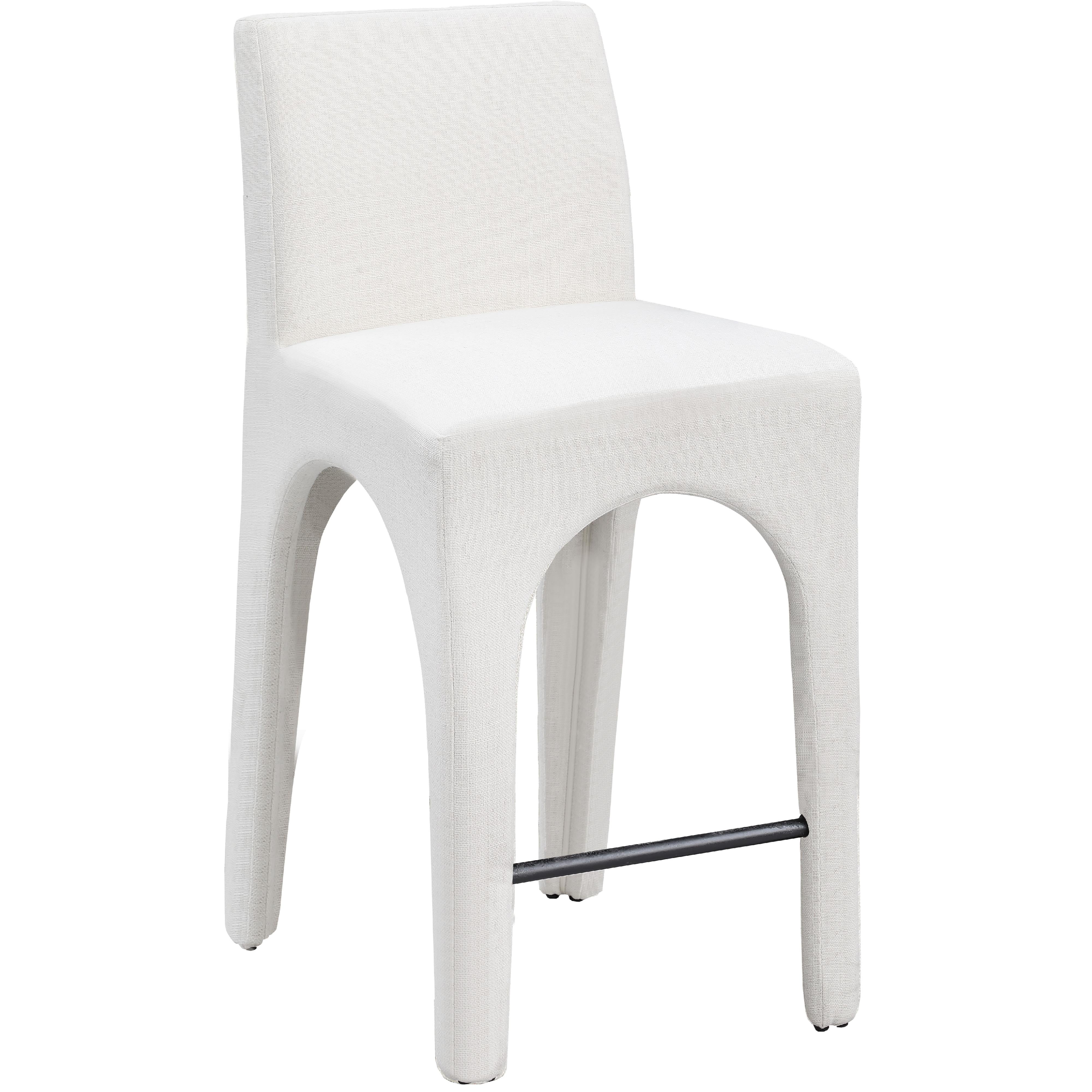 Meridian Gramercy Cream Linen Textured Fabric Stool
