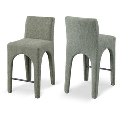 Meridian Gramercy Green Linen Textured Fabric Stool