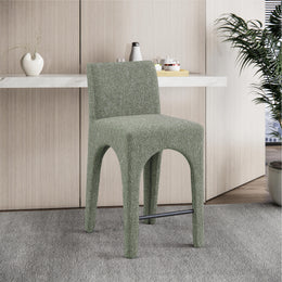 Meridian Gramercy Green Linen Textured Fabric Stool