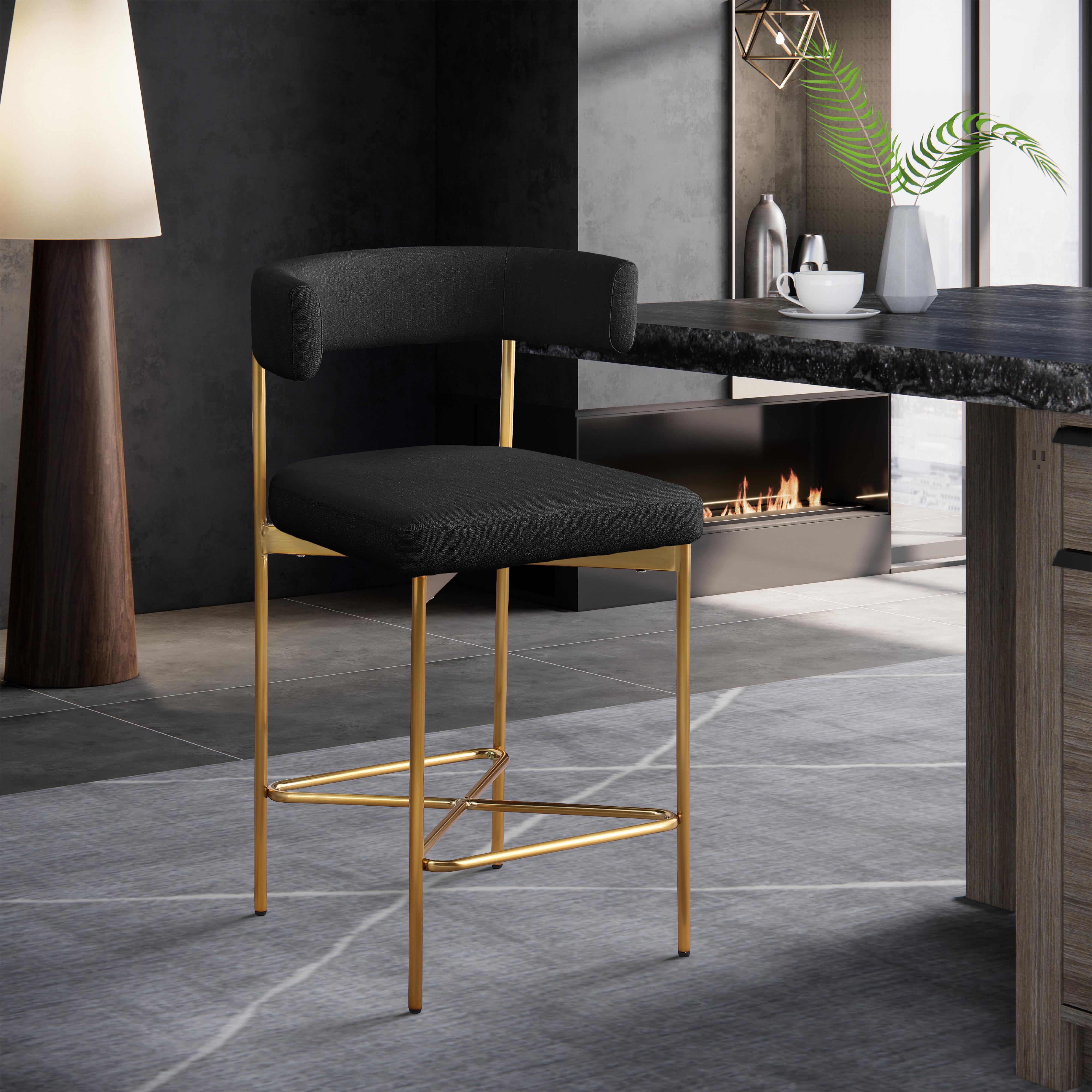 Meridian Rivage Black Durable Linen Textured Fabric Stool