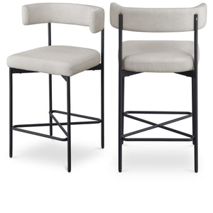 Meridian Rivage Beige Durable Linen Textured Fabric Stool