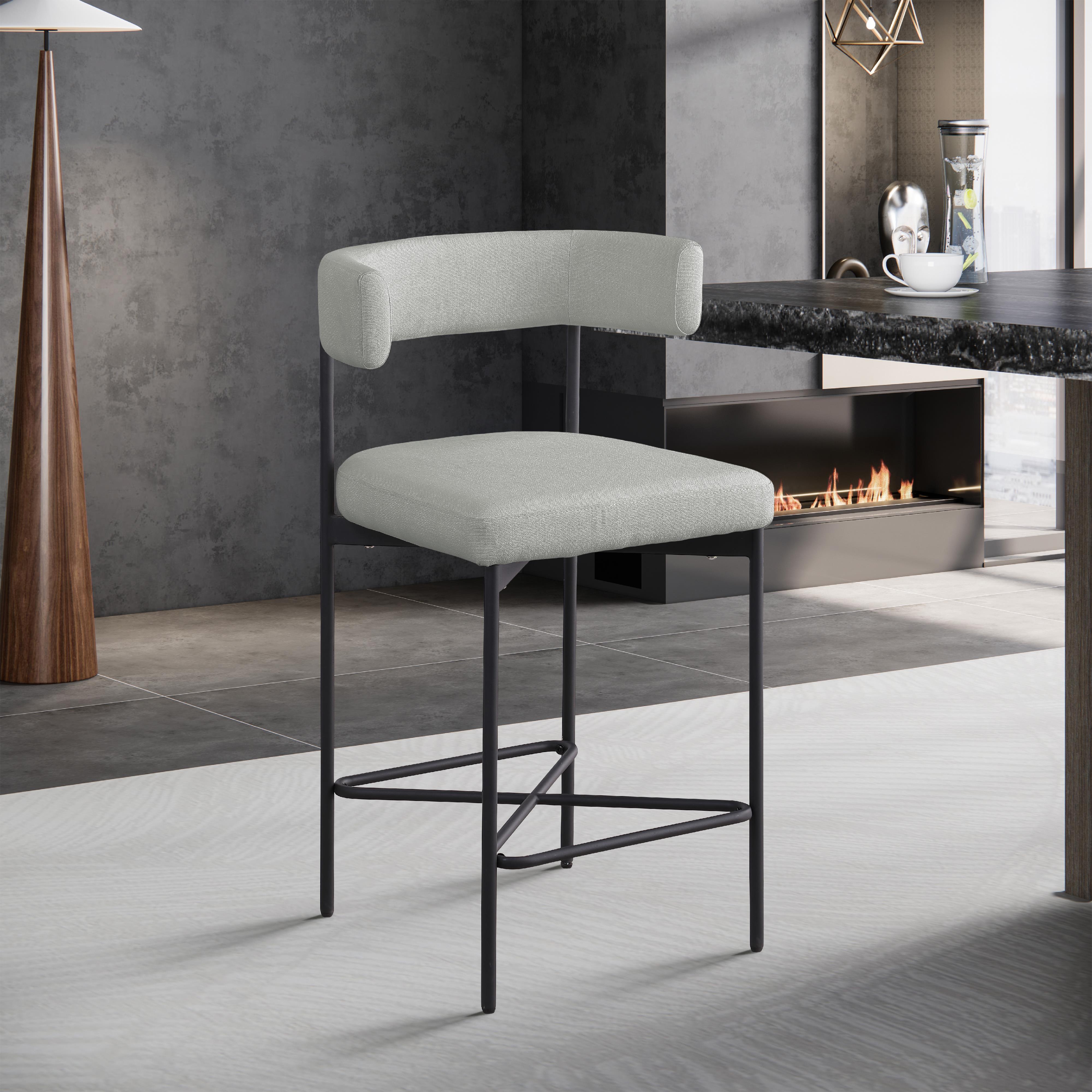 Meridian Rivage Light Grey Durable Linen Textured Fabric Stool