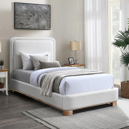 Meridian Nolita Cream Linen Textured Fabric Twin Bed