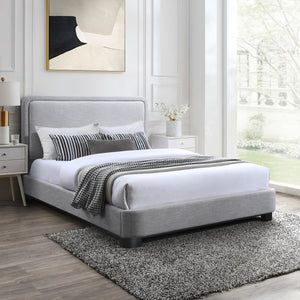 Meridian Nolita Grey Linen Textured Fabric Queen Bed
