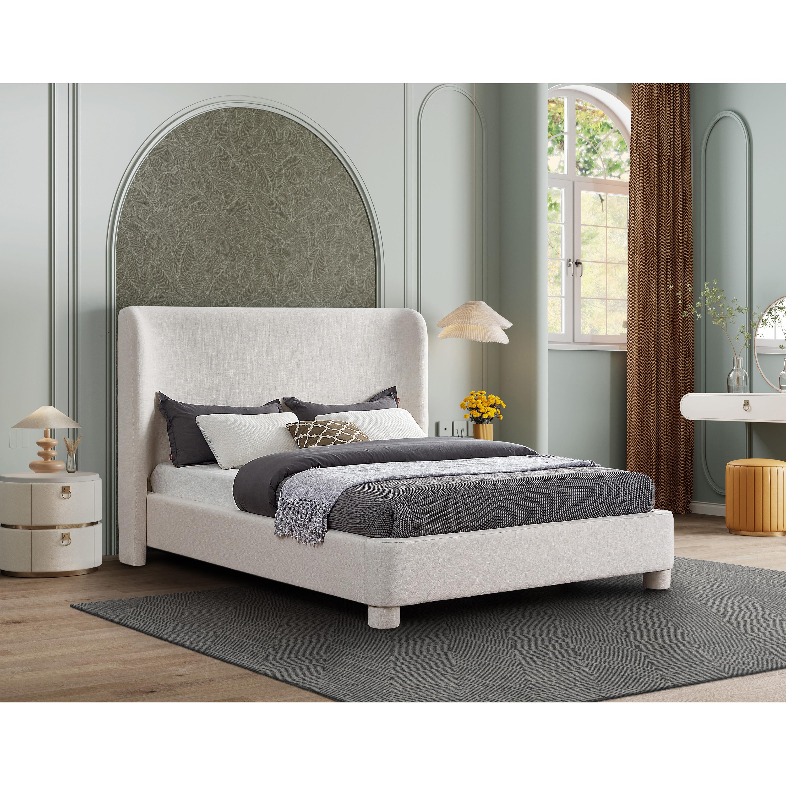 Meridian Penny Cream Linen Textured Fabric King Bed