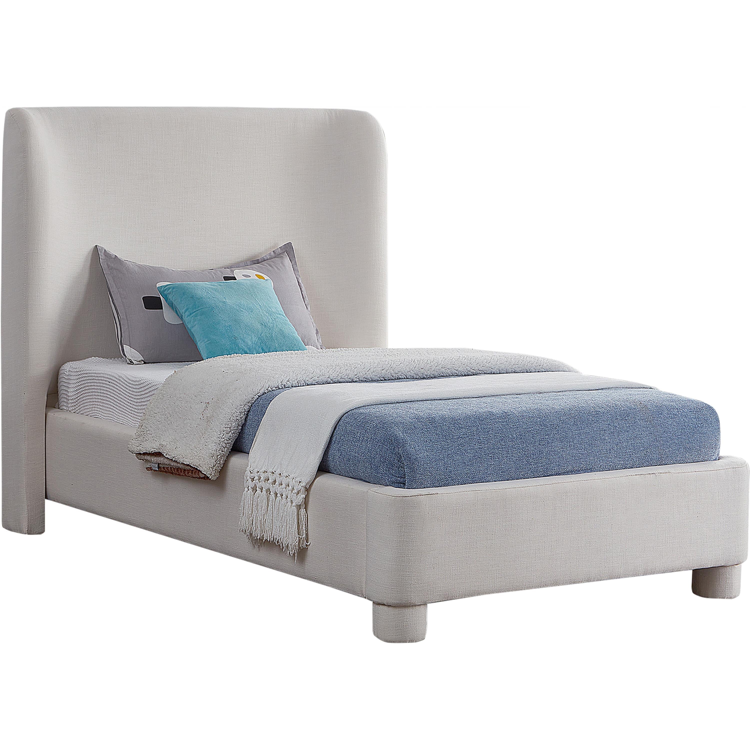 Meridian Penny Cream Linen Textured Fabric Twin Bed