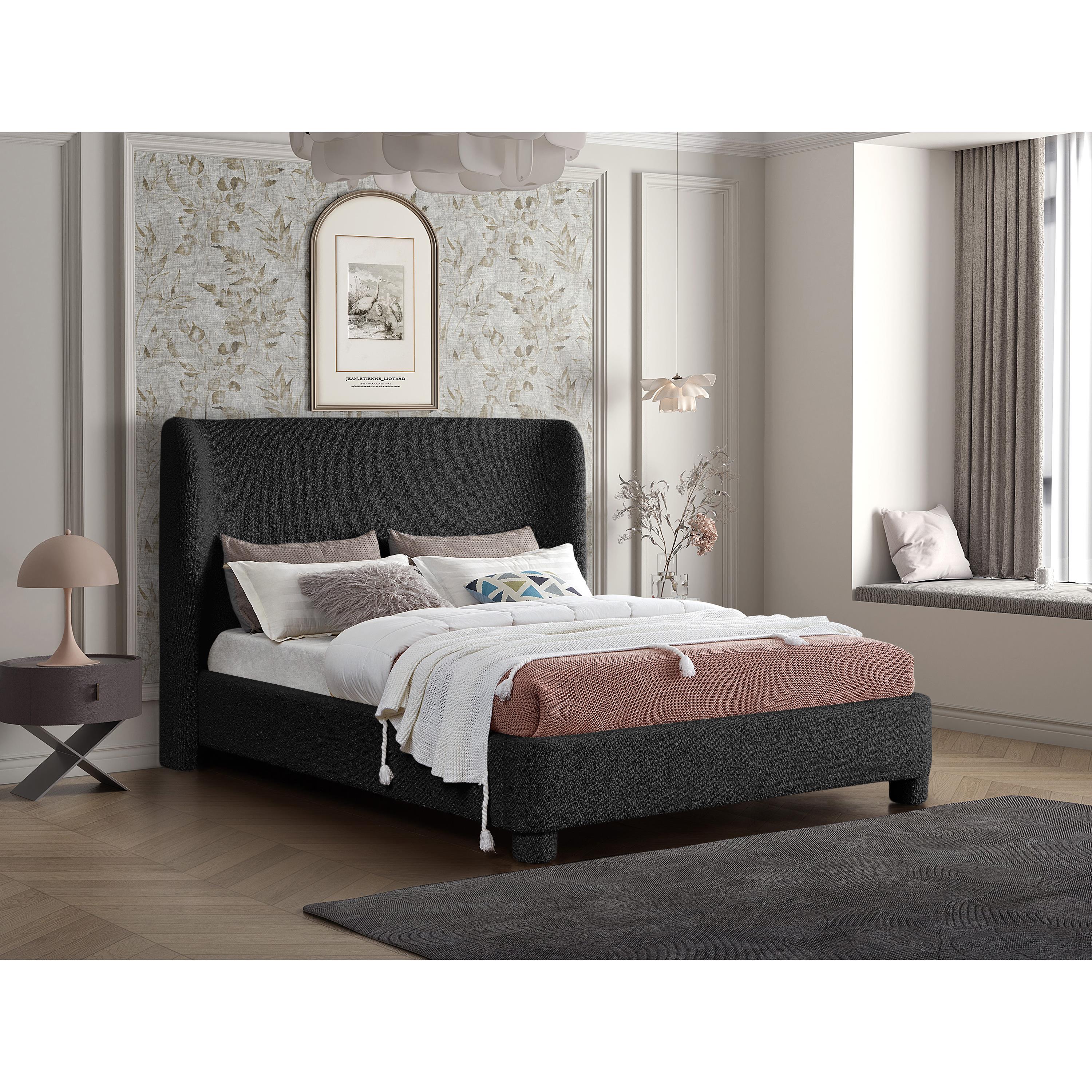 Meridian Penny Black Boucle Fabric Full Bed