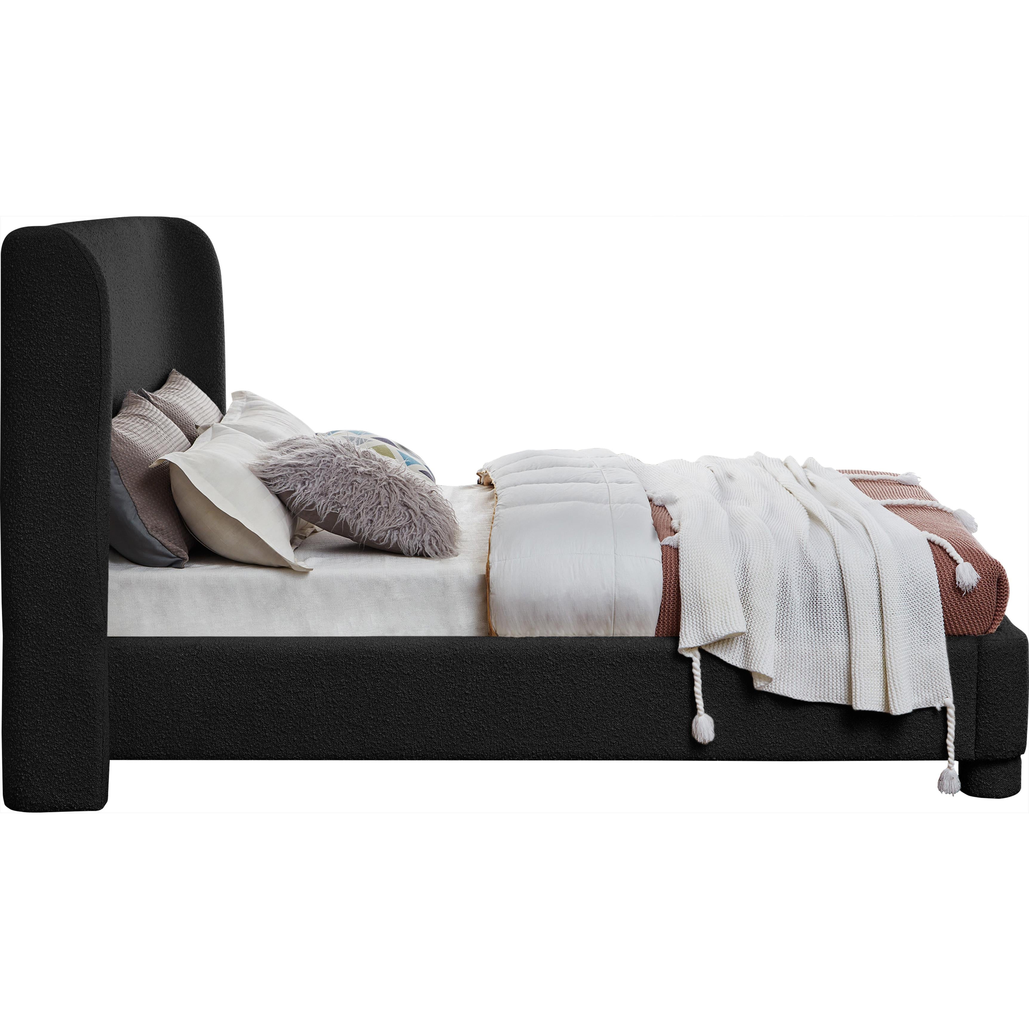 Meridian Penny Black Boucle Fabric King Bed