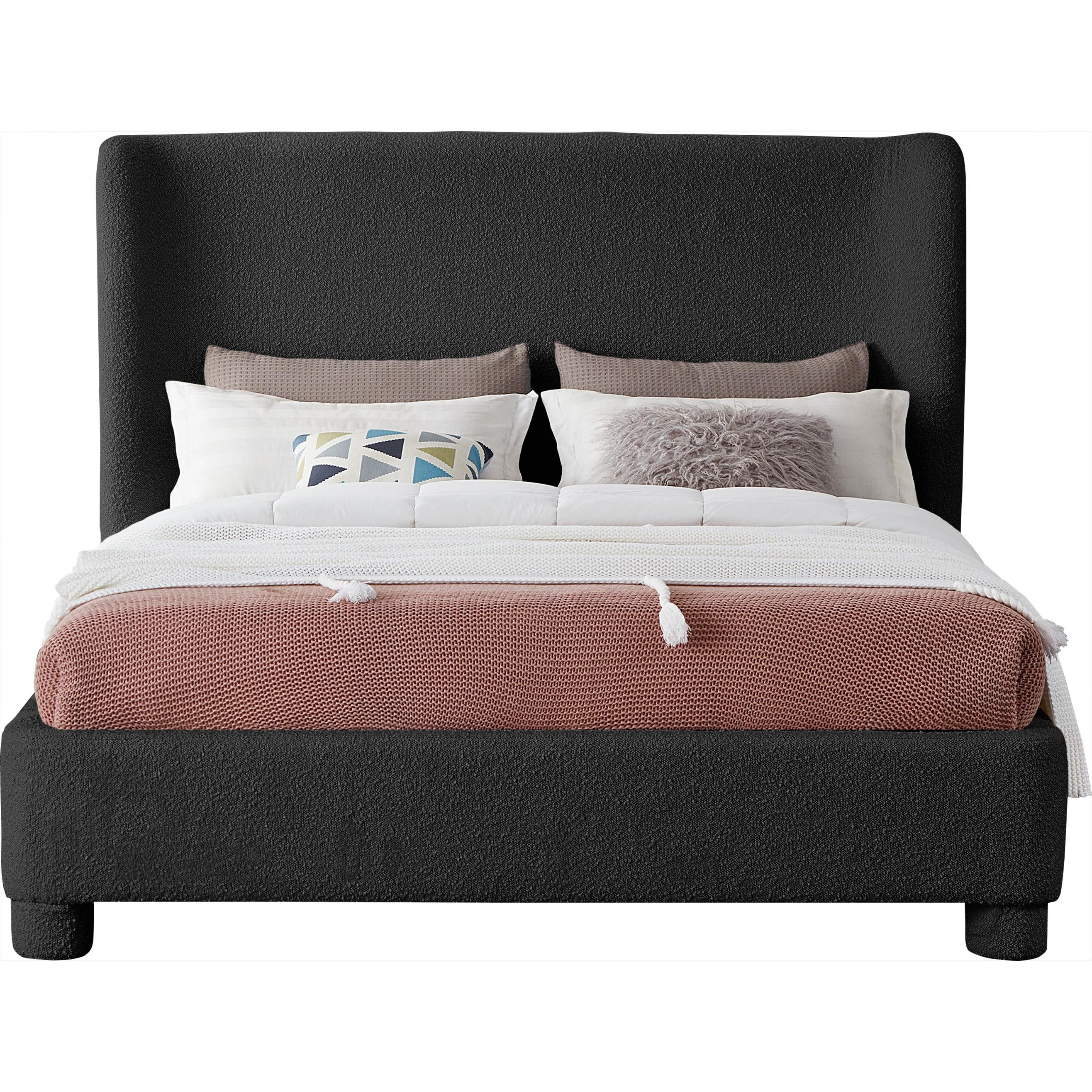 Meridian Penny Black Boucle Fabric Queen Bed