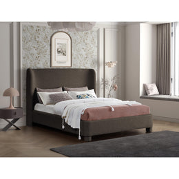 Meridian Penny Brown Boucle Fabric Queen Bed