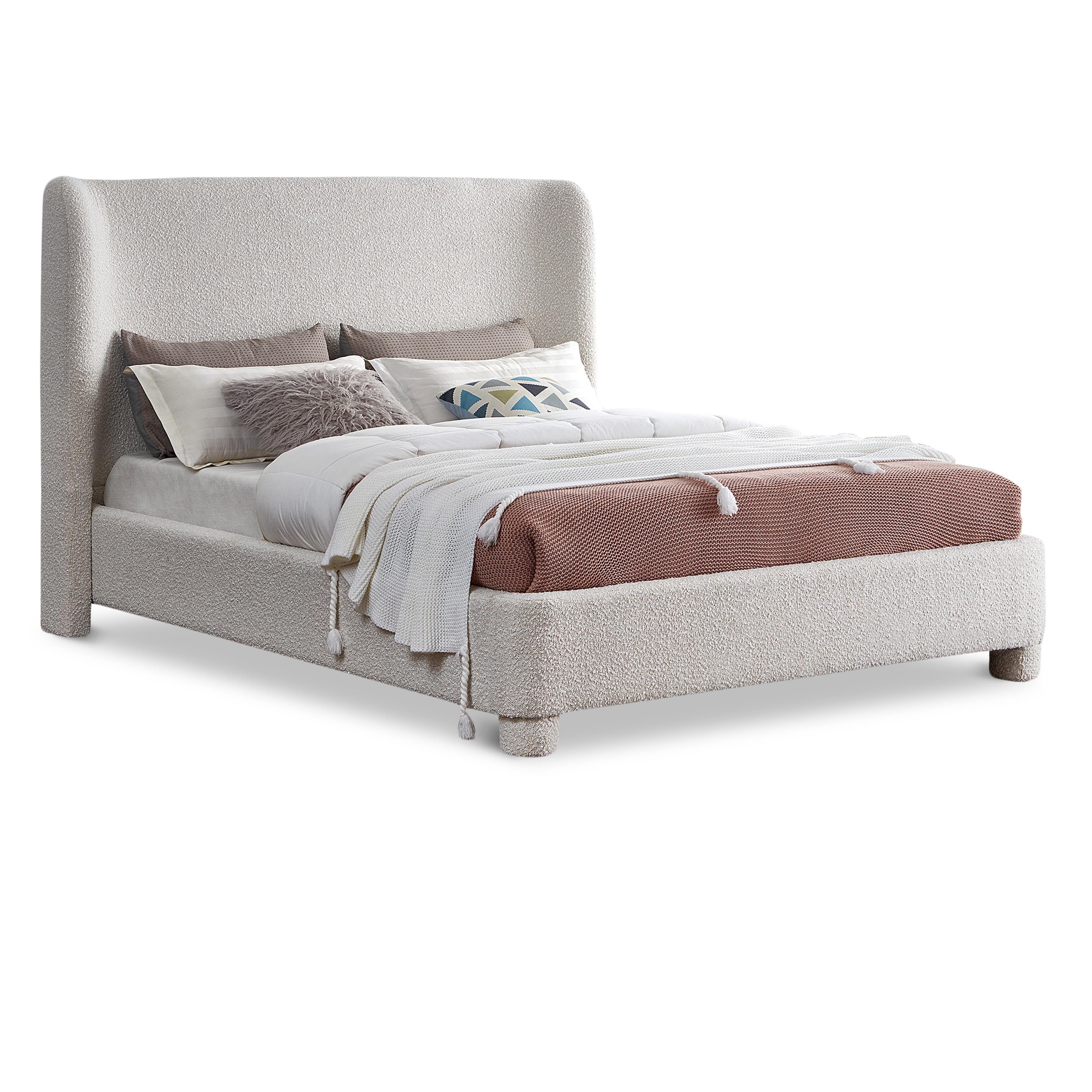 Meridian Penny Cream Boucle Fabric Full Bed