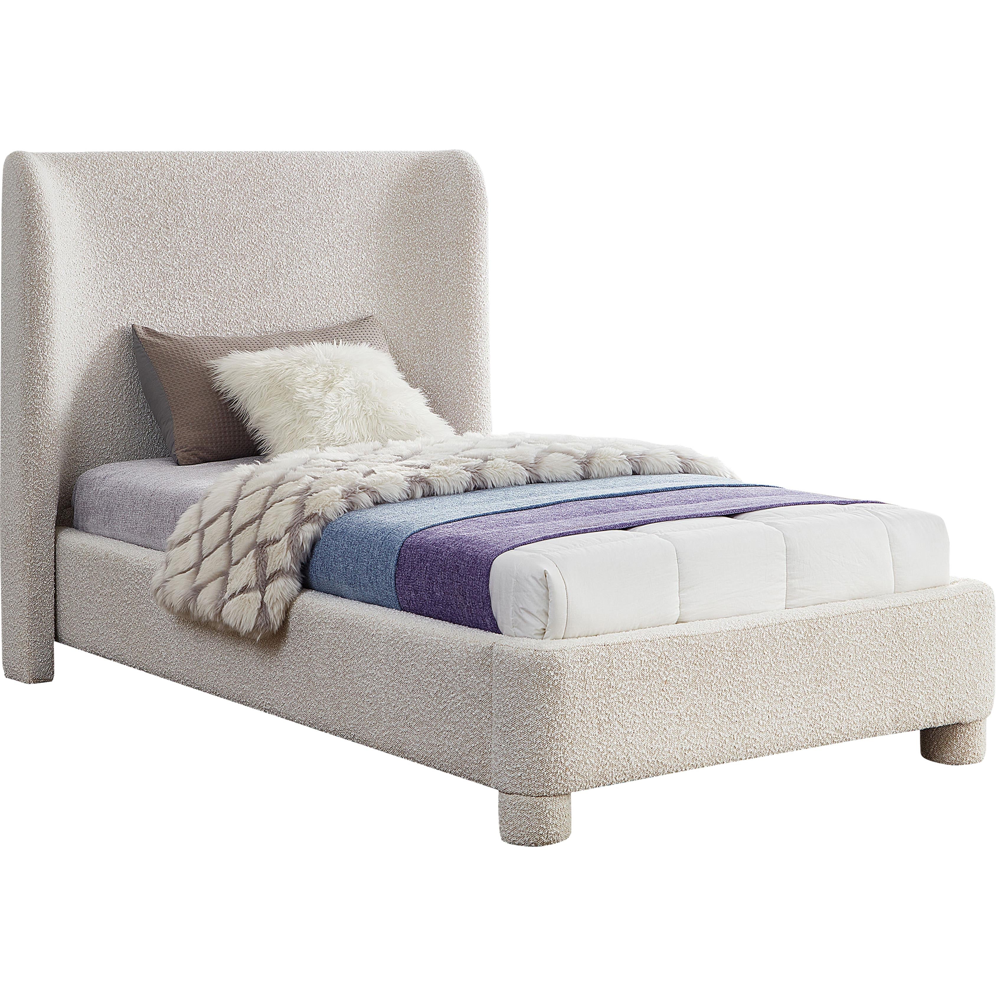 Meridian Penny Cream Boucle Fabric Twin Bed