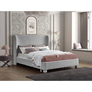 Meridian Penny Grey Boucle Fabric Queen Bed