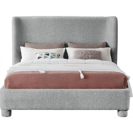 Meridian Penny Grey Boucle Fabric Queen Bed