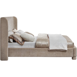 Meridian Penny Beige Chenille Fabric Queen Bed