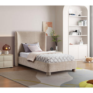 Meridian Penny Beige Chenille Fabric Twin Bed